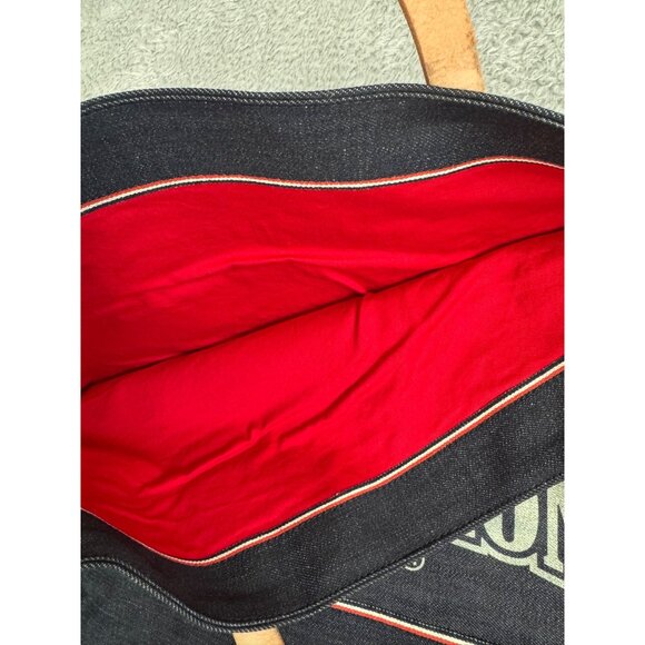 True Religion Denim Lined Tote Bag With Leather Straps & Red Interior NWOT - Picture 7 of 11